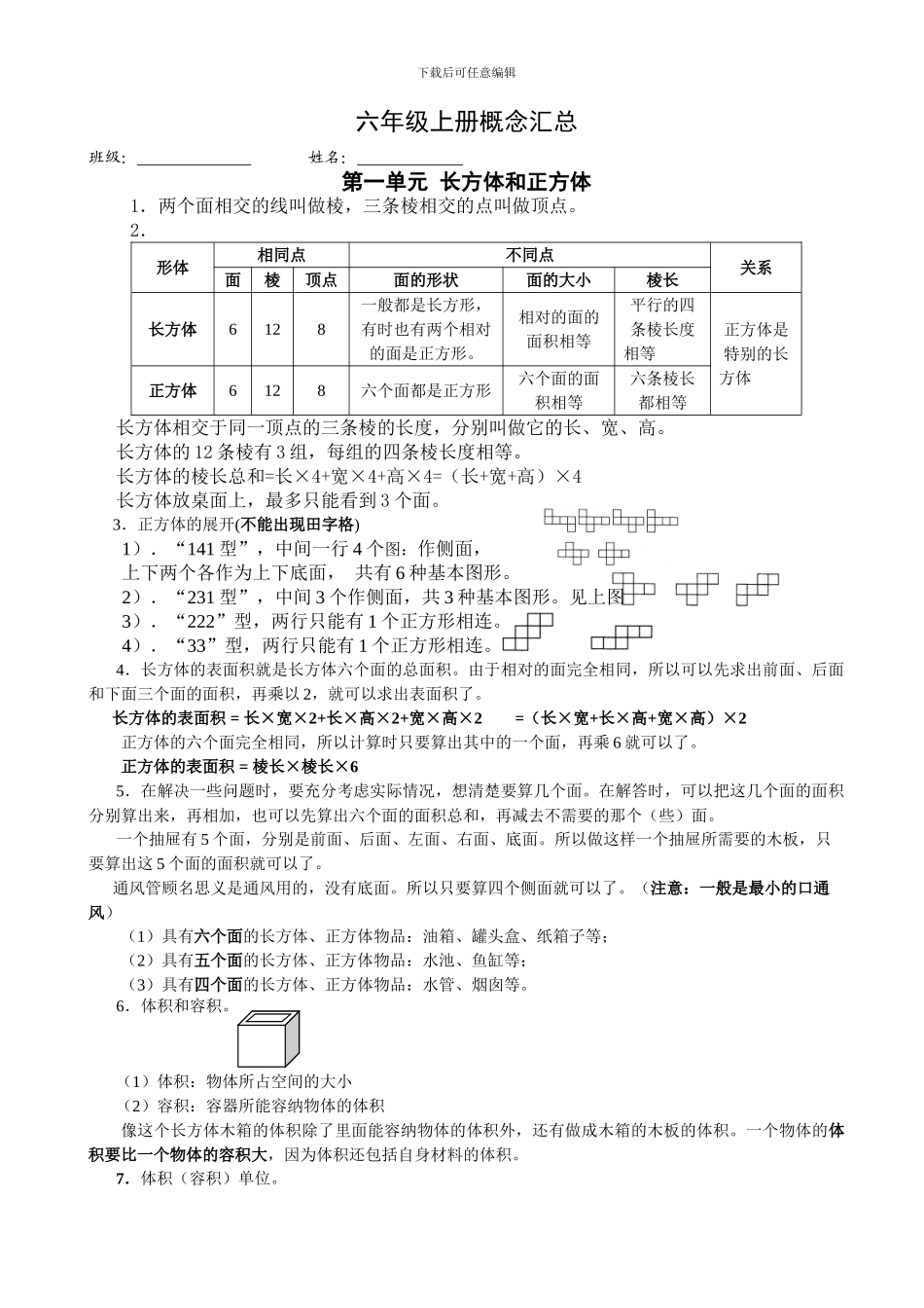 苏教版六年级数学上册概念汇总_第1页