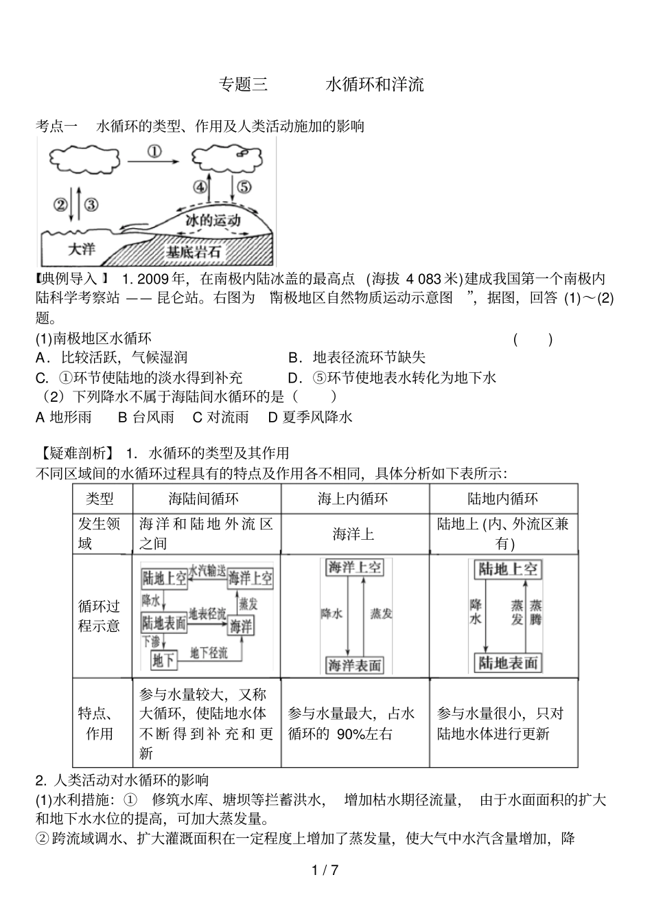 专题三水循环和洋流学案_第1页