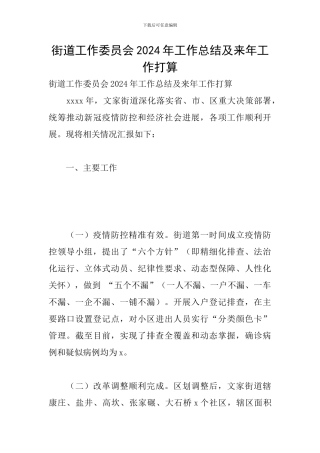 街道工作委员会2024年工作总结及来年工作打算