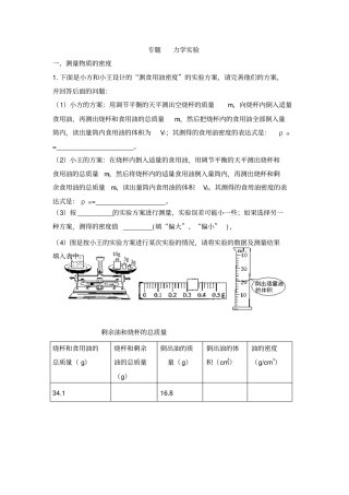 专题初中物理力学试验