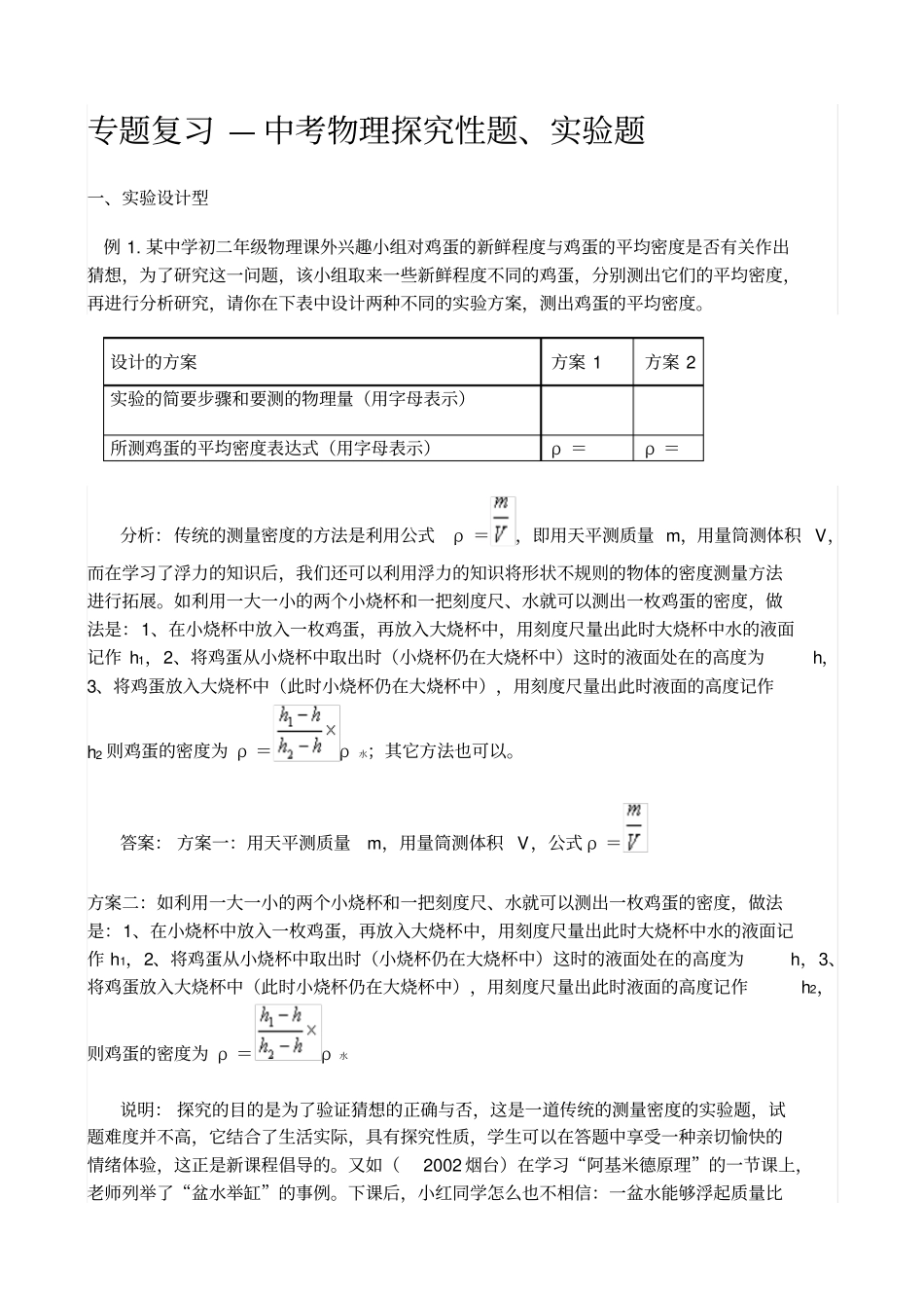 专题复习—中考物理探究性题、试验题分析_第1页