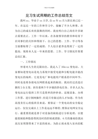 见习生试用期的工作总结范文
