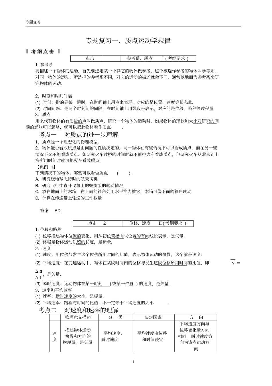 专题复习质点运动学规律剖析_第1页