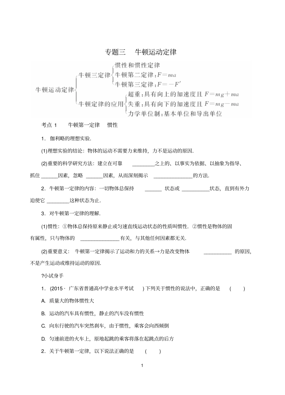 专题牛顿运动定律汇总_第1页