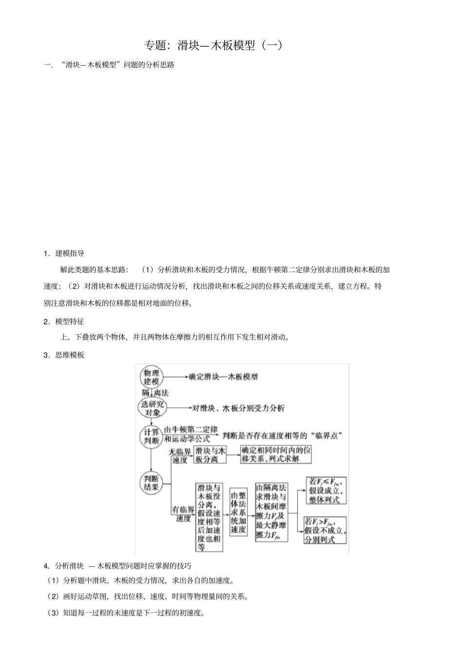 专题滑块——木板模型_第1页