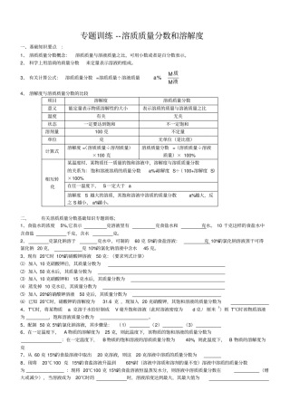 专题训练--溶质质量分数和溶解度