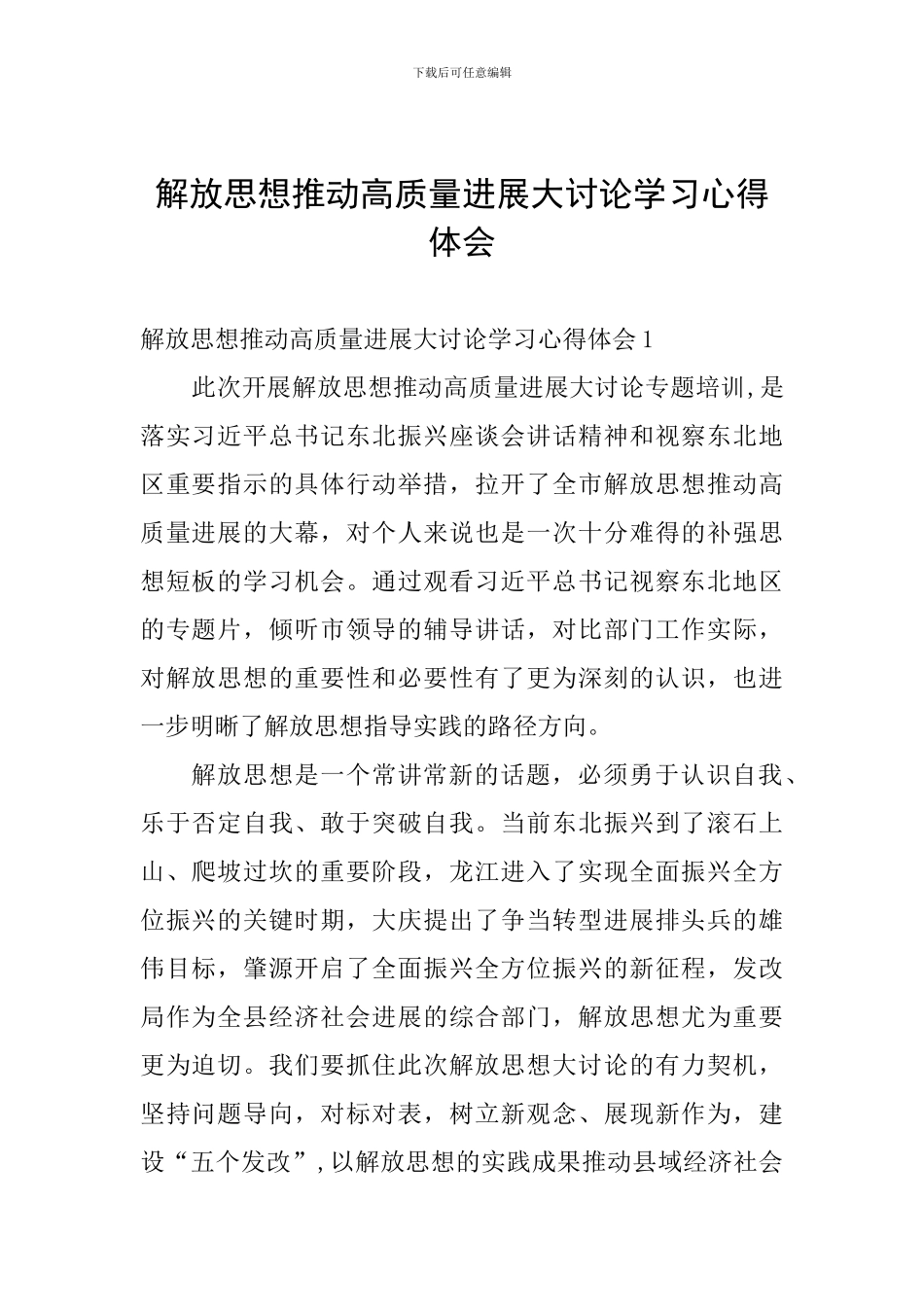 解放思想推动高质量发展大讨论学习心得体会_第1页
