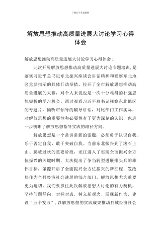 解放思想推动高质量发展大讨论学习心得体会