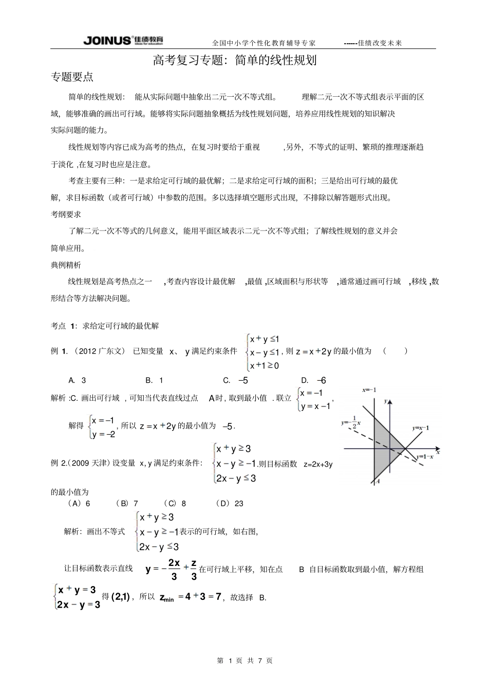 专题：简单的线性规划答案版_第1页