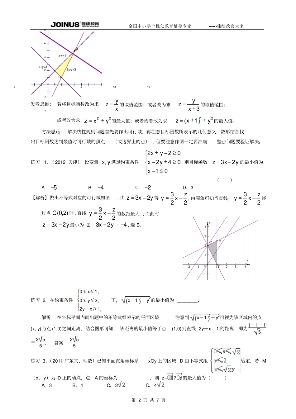 专题：简单的线性规划答案版_第2页