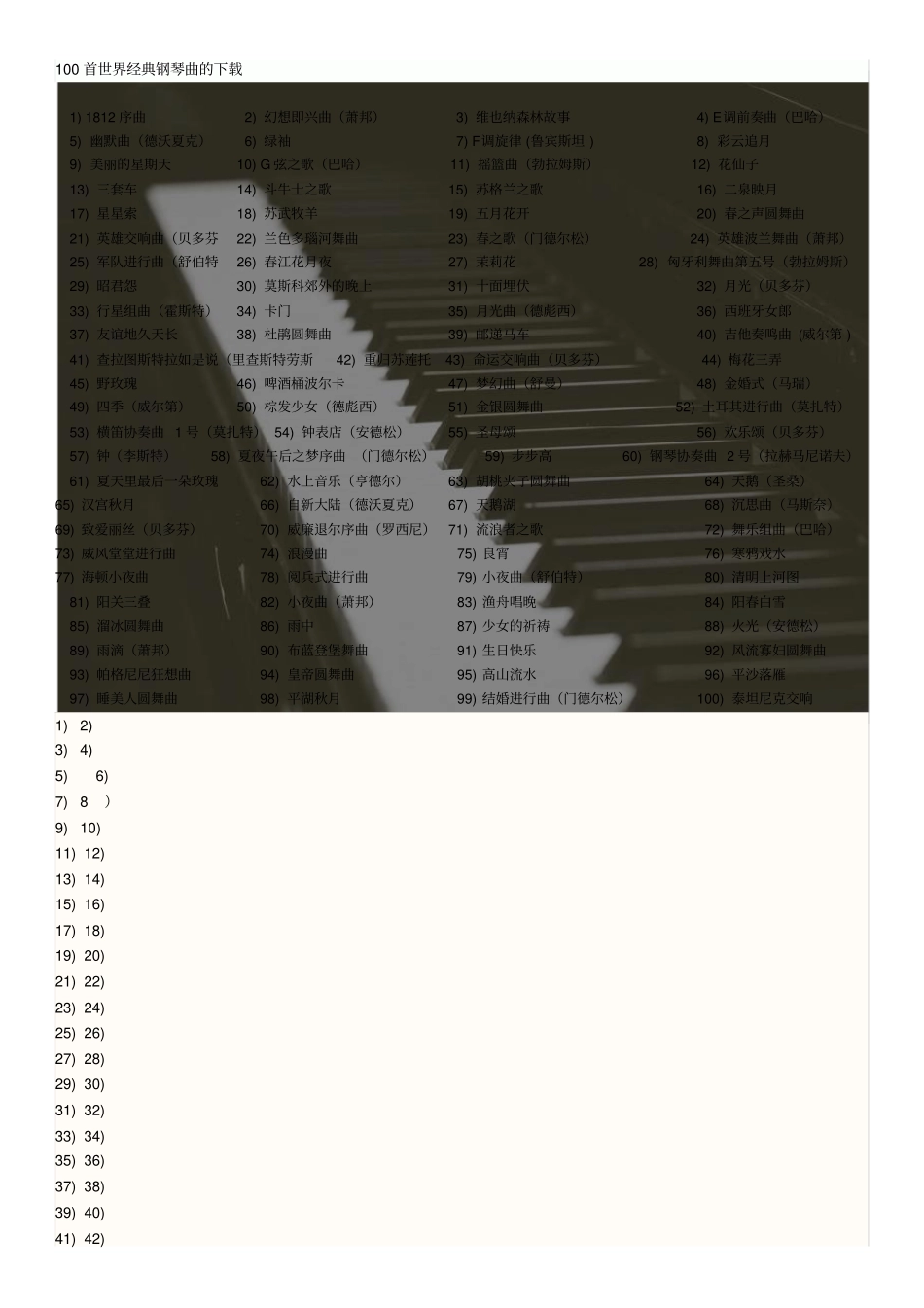 世界100首著名钢琴曲_第1页