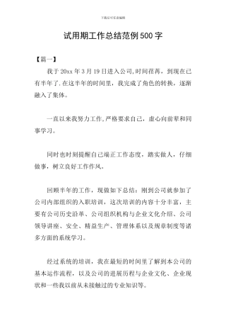 试用期工作总结范例500字