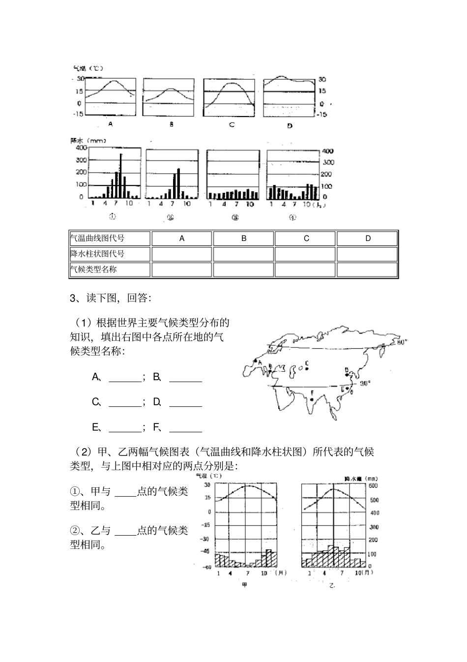 世界主要气候类型复习提纲及练习题_第3页