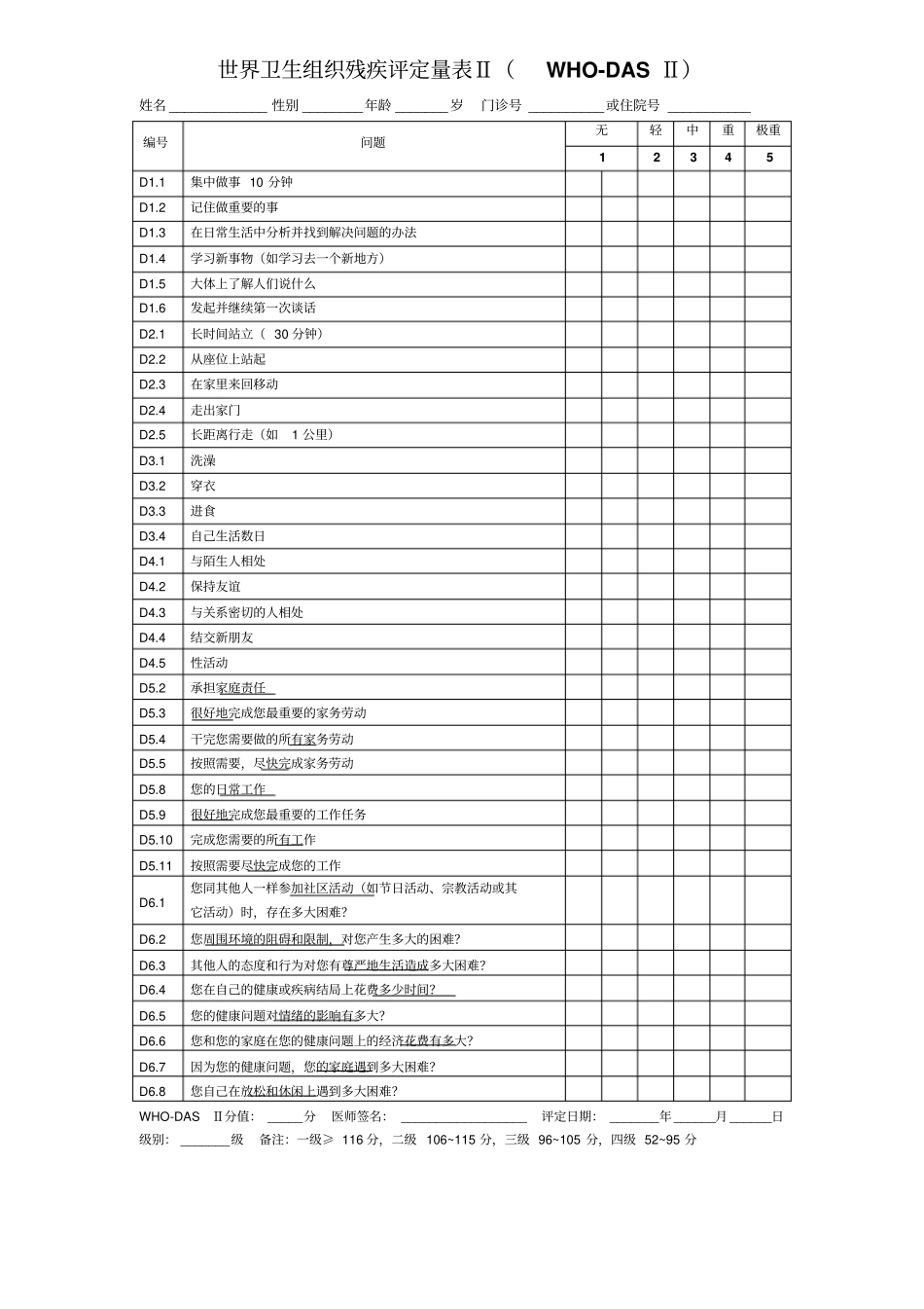 世界卫生组织残疾评定量表Ⅱ_第1页
