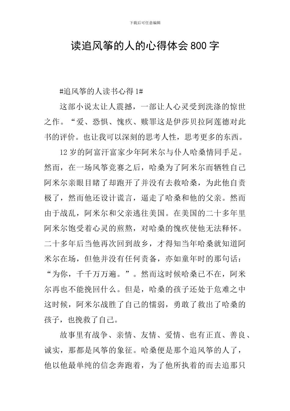 读追风筝的人的心得体会800字_第1页