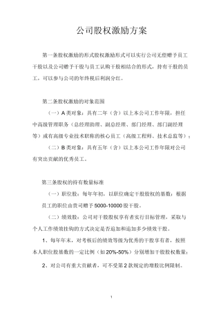 公司股权分配激励方案