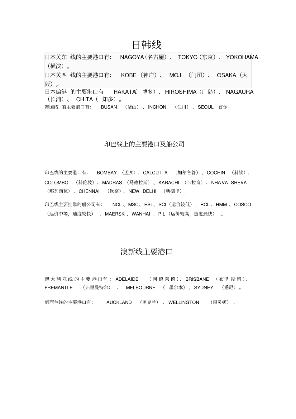 世界各大航线主要港口讲解_第1页
