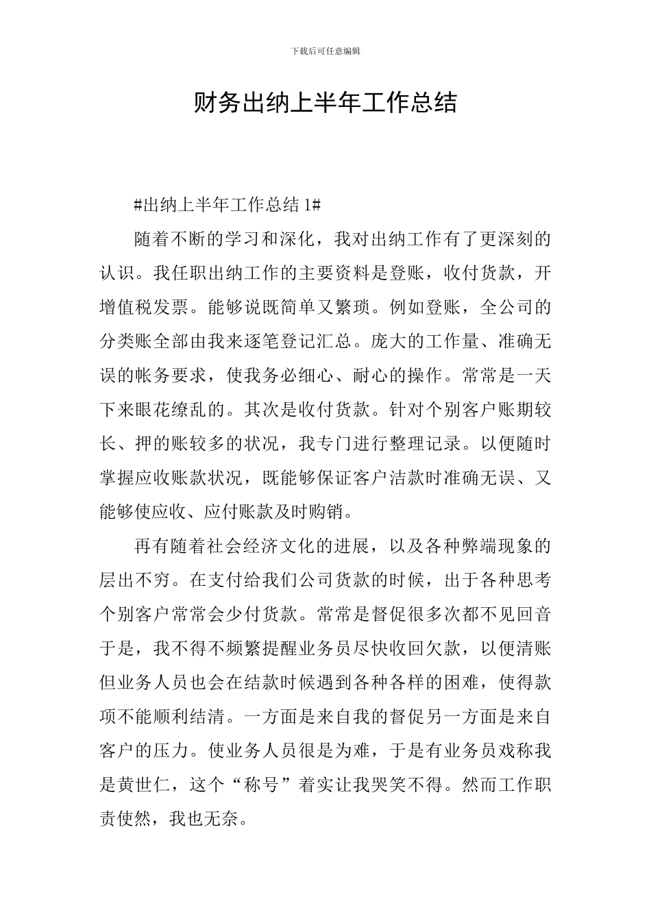 财务出纳上半年工作总结_第1页