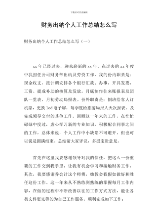 财务出纳个人工作总结怎么写