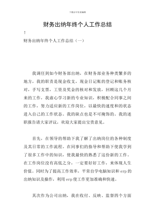 财务出纳年终个人工作总结