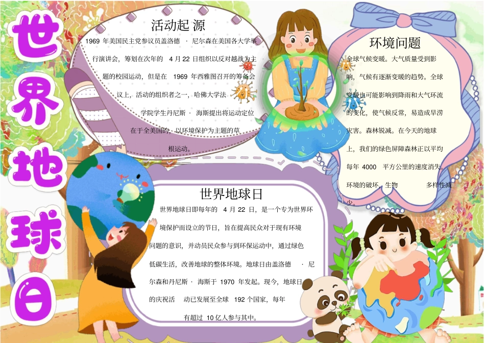 世界地球日介绍小报模板_第1页
