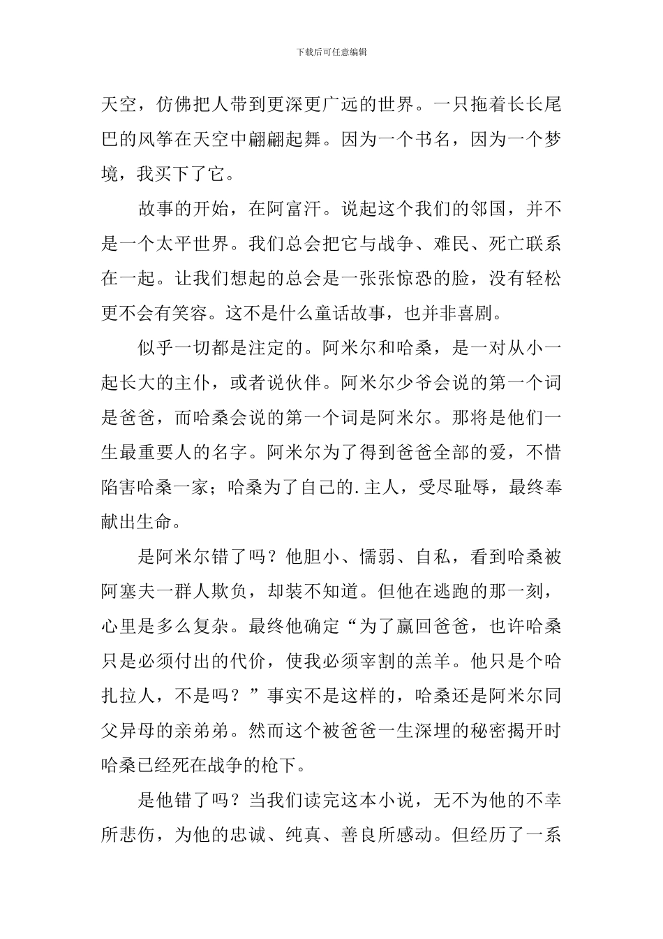 追风筝的人读后感范文800字3篇_第3页