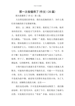 那一次我懂得了(20篇)
