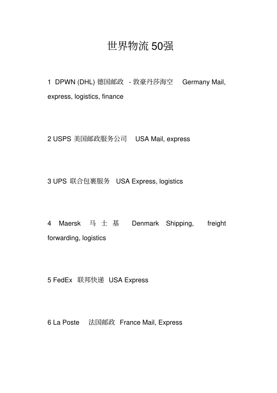 世界物流50强_第1页