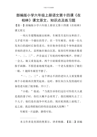 部编版小学六年级上册语文第十四课《在柏林》课文原文、知识点及练习题