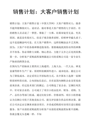 销售计划：大客户销售计划