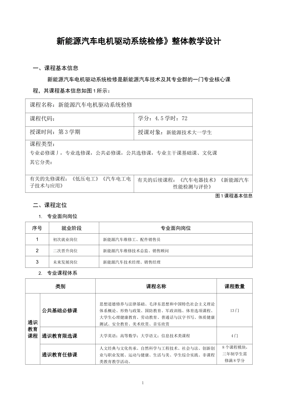 《新能源汽车电机驱动系统检修》整体教学设计_第1页