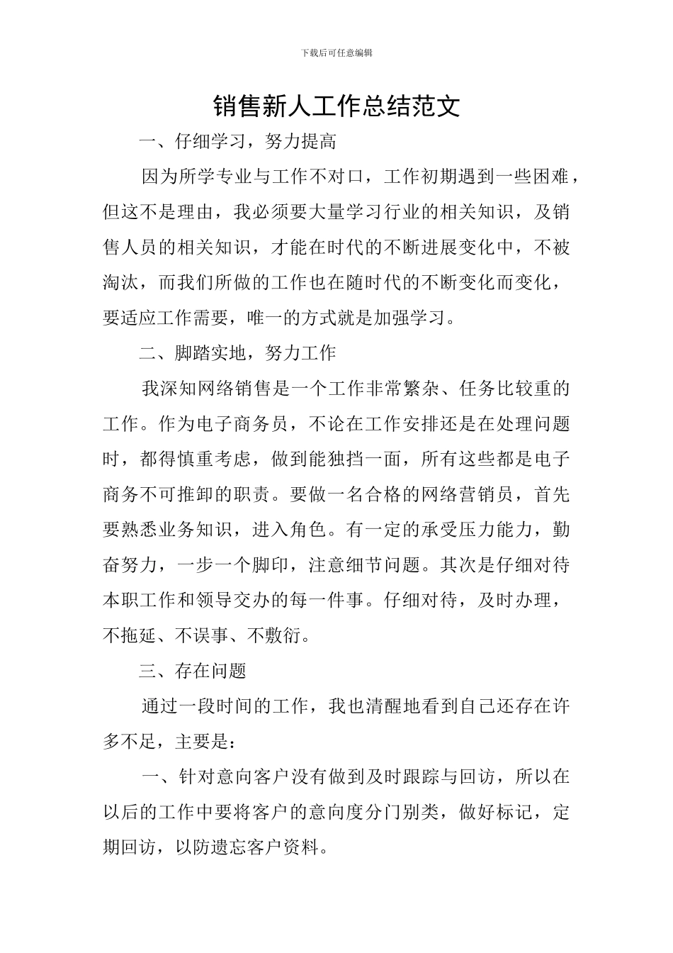销售新人工作总结范文_第1页
