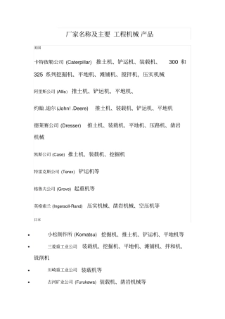 世界著名工程机械公司一览