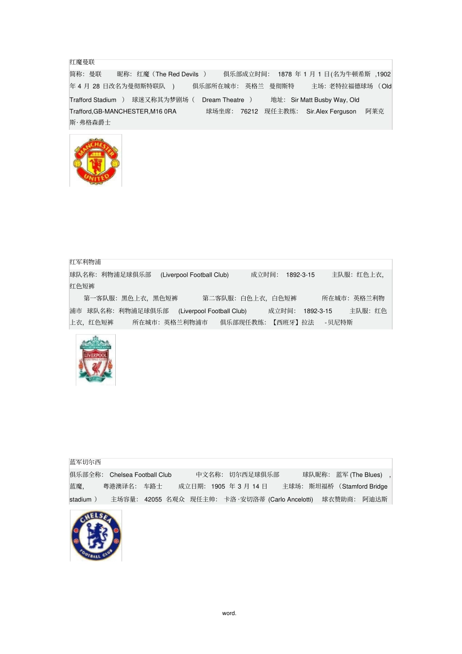 世界著名足球俱乐部精选_第1页