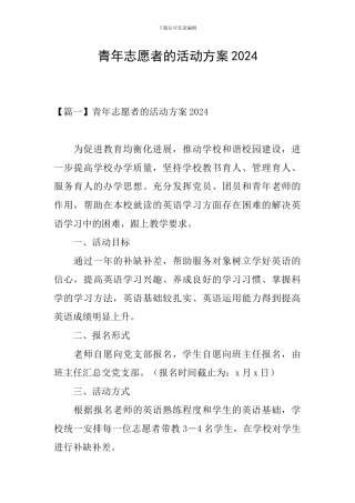 青年志愿者的活动方案2024