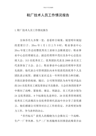 鞋厂技术人员工作情况报告