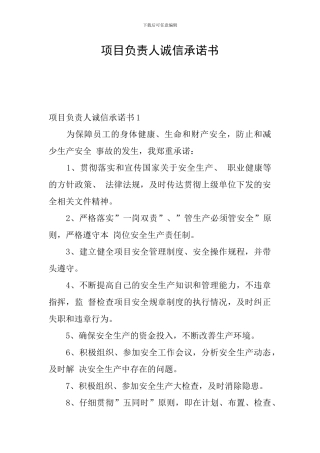 项目负责人诚信承诺书