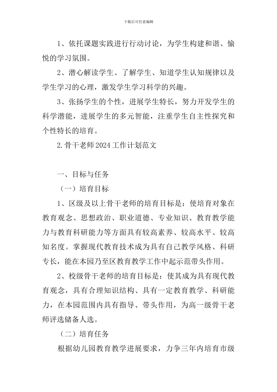 骨干教师2024工作计划范文_第3页