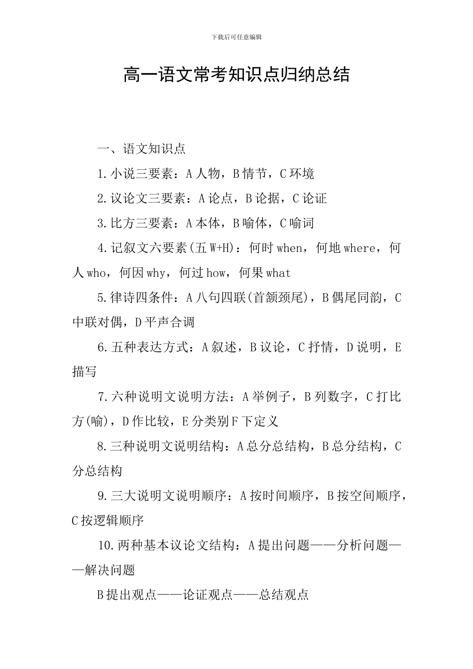 高一语文常考知识点归纳总结_第1页