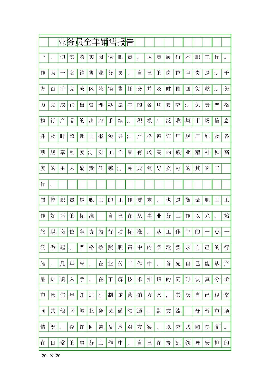 业务员全年销售报告精品工作报告_第1页
