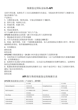API及API各试剂条鉴定细菌目录