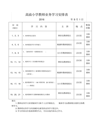 业务学习安排表汇总