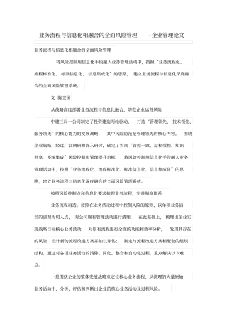业务流程与信息化相融合的全面风险管理体系