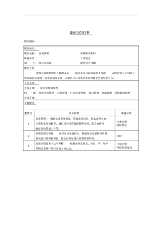 业务管理岗位说明书