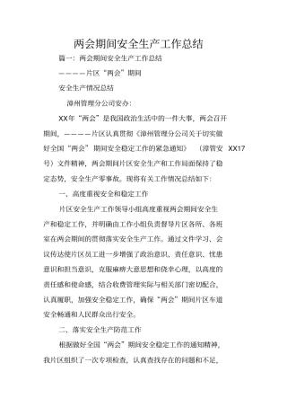 两会期间安全生产工作总结