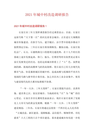 2021年城中村改造调研报告