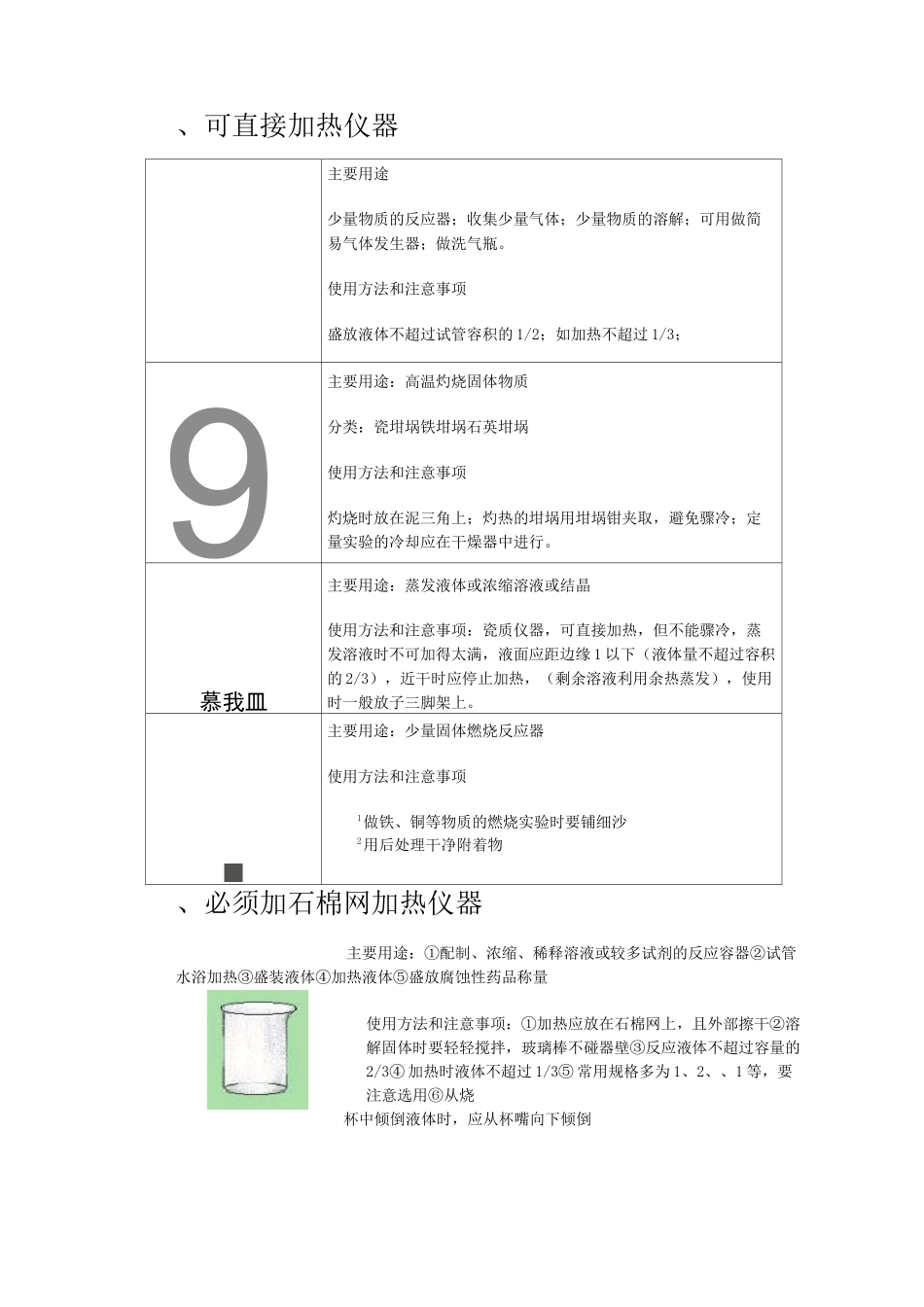 初中化学实验仪器及用途说明_第1页