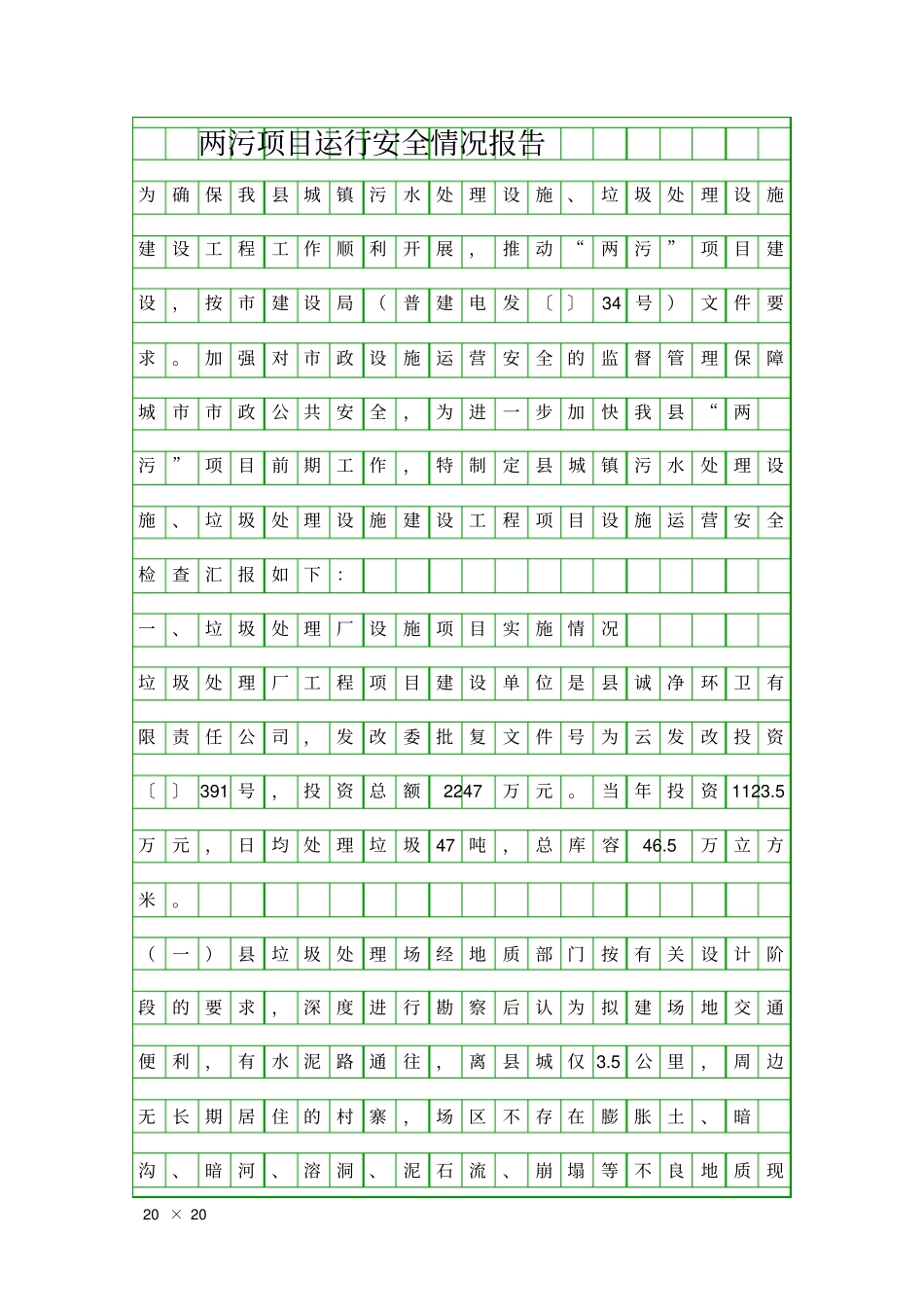 两污项目运行安全情况报告精品工作报告_第1页