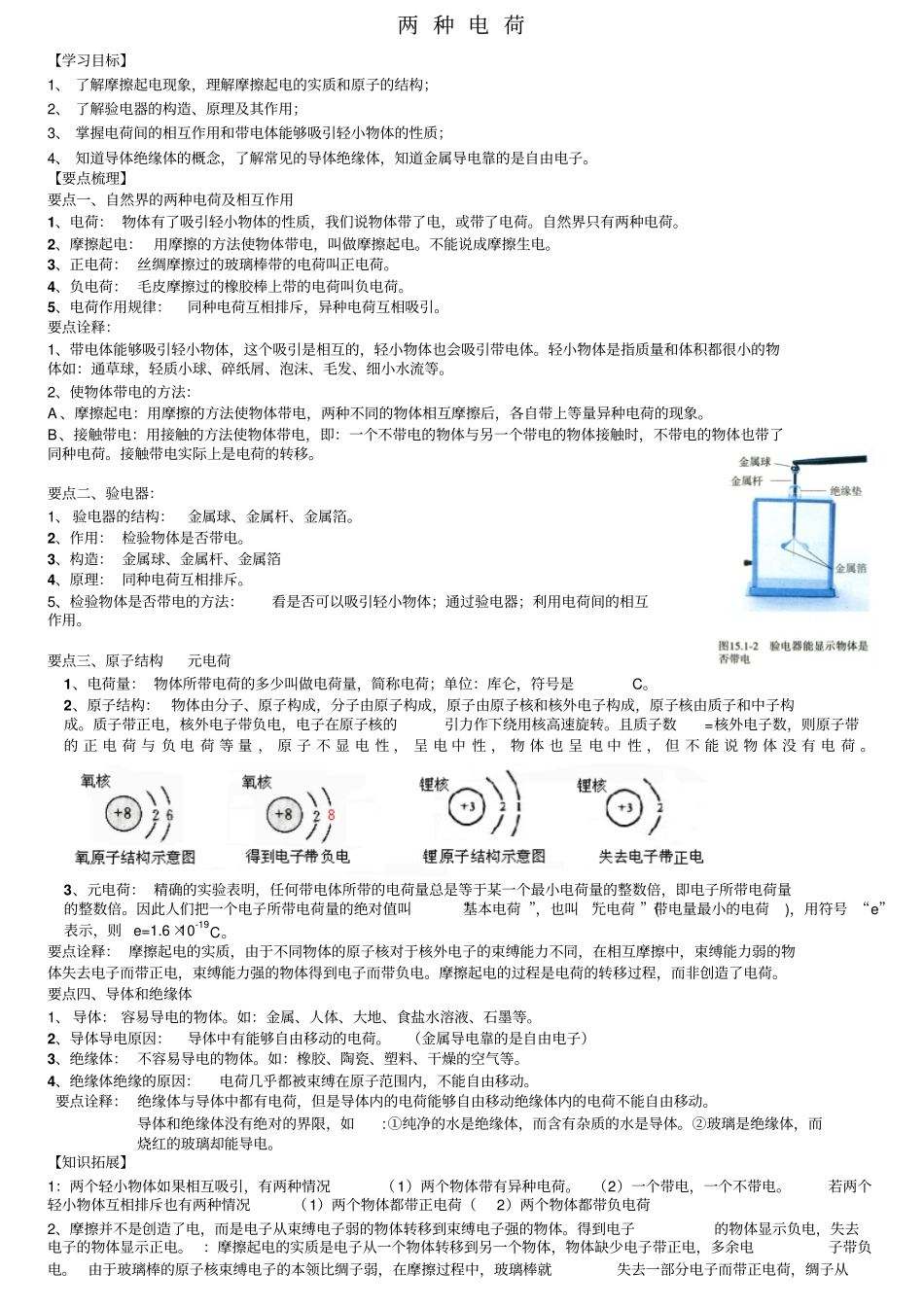 两种电荷知识详解典型例题随堂练习含答案_第1页