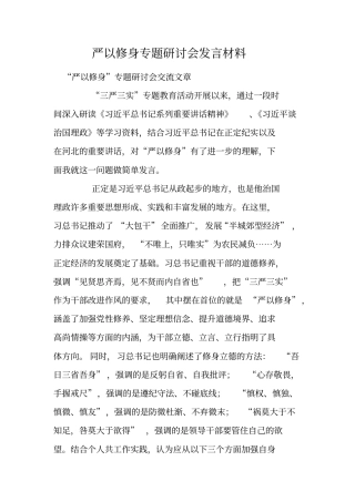 严以修身专题研讨会发言材料